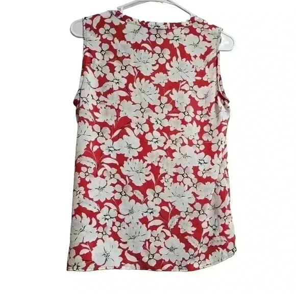 Karl Lagerfeld Red Floral Sleeveless Blouse - Women's Designer Summer Top - Picture 3 of 13